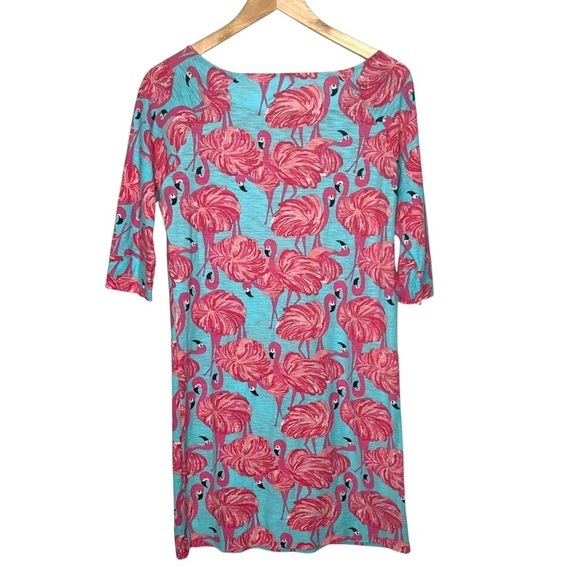 Lilly Pulitzer A Little Leg Flamingo Cassie Dress Pink/Blue 100% Cotton Small - Picture 6 of 8